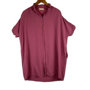 STARK X Mauve Gauze Tunic Shirt Button Up Pockets Oversized Women Small